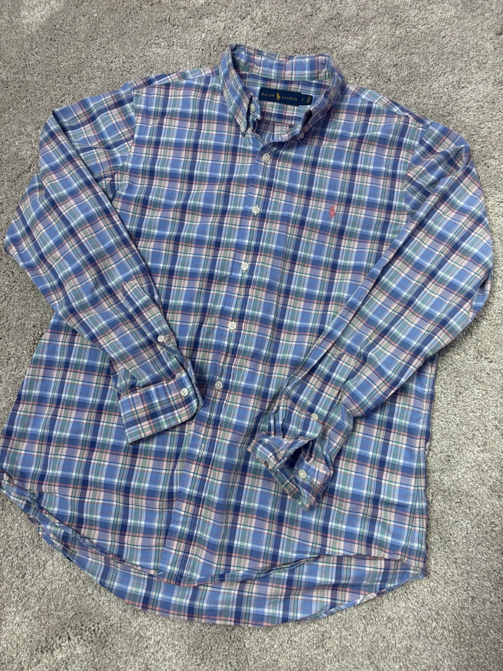Ralph Lauren Plaid Button Down in Blue & Green Large